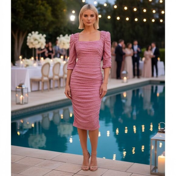 Badgley Mischka Ruched Sequin Cocktail Dress 2 Pink NWT - Picture 1 of 11